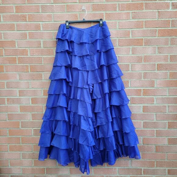 Akira Chicago Express Yourself Ruffled Drama Pants in Royal Blue XL - Picture 2 of 8